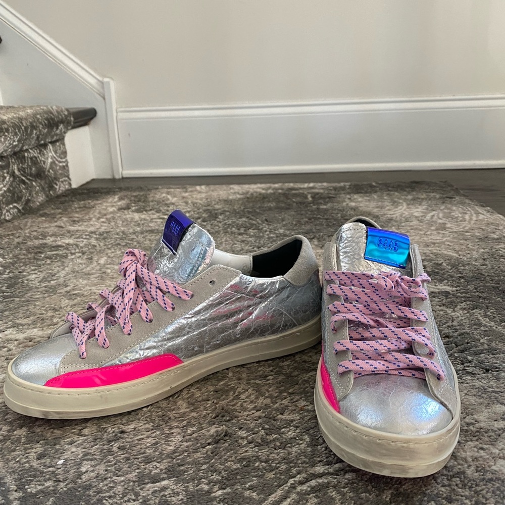 P448 $298 John Silver Pink Flourescent Sneakers NWOT Never Worn 9.5 / 40 Leather
